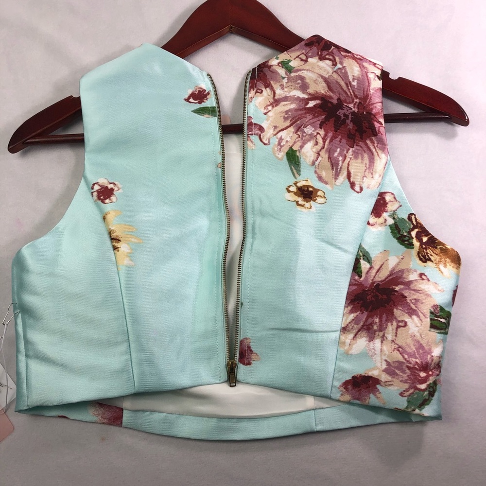 Forever21 Floral Crop Top Sleeveless Corset Crew Neck NWT Zipper Fitted Victoria - Picture 9 of 10